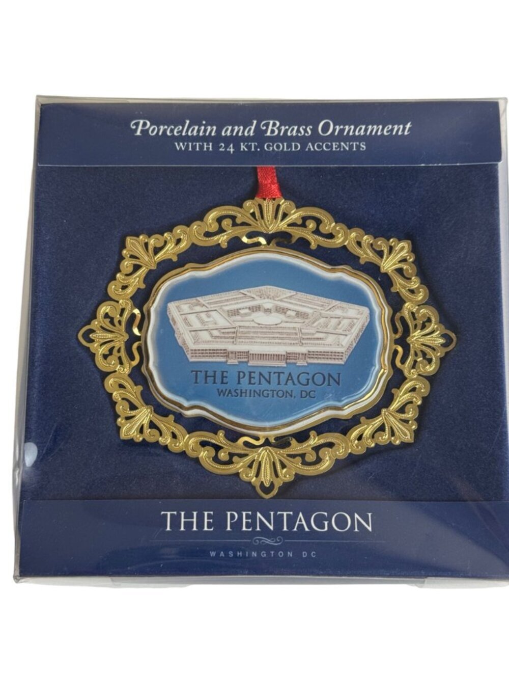 The Pentagon NIB Porcelain Brass Ornament 2013 Fort America 24 KT Gold Accents - Picture 2 of 11